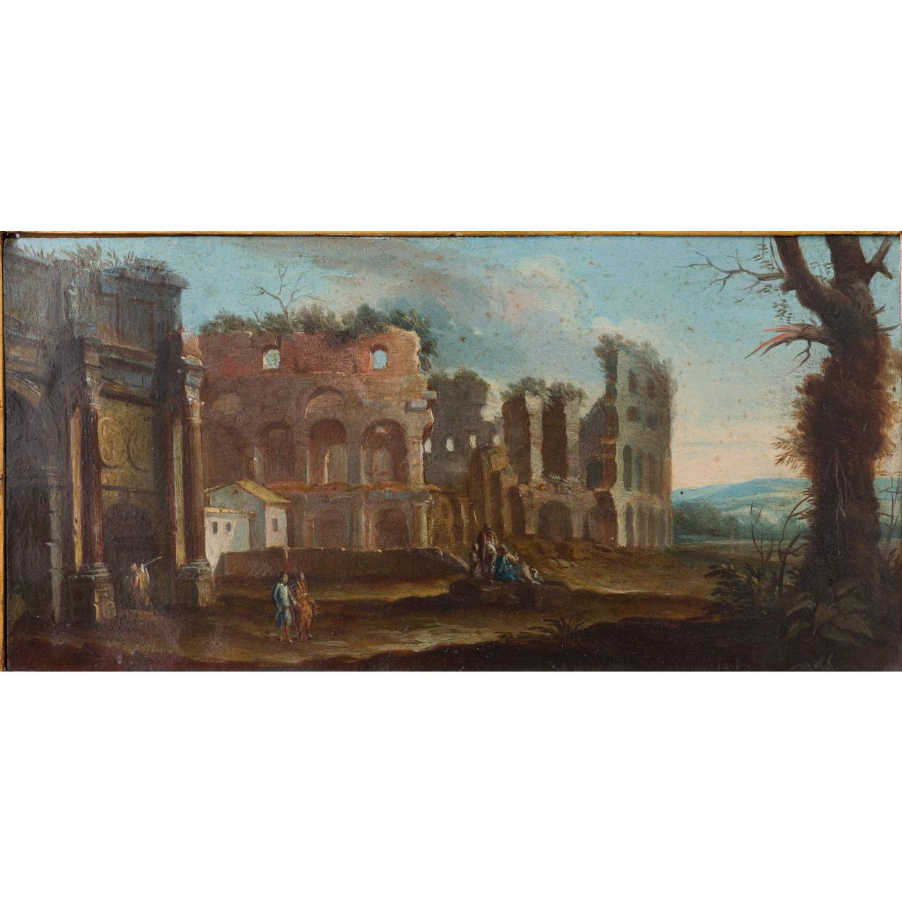Dipinto: Pair of views: the Colosseum and the Costantine Arch (I)